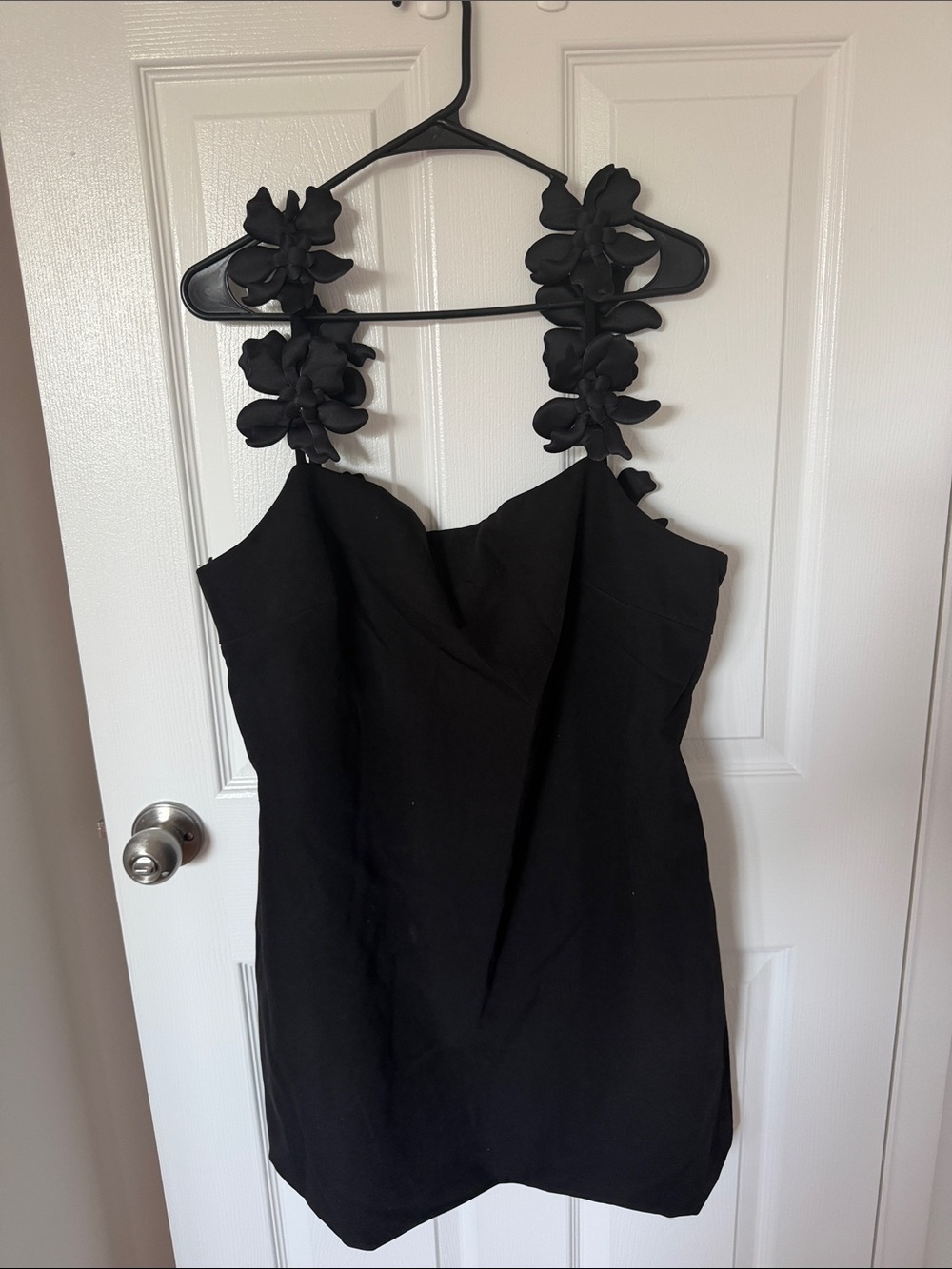 Aqua Black Mini Dress with Floral Straps